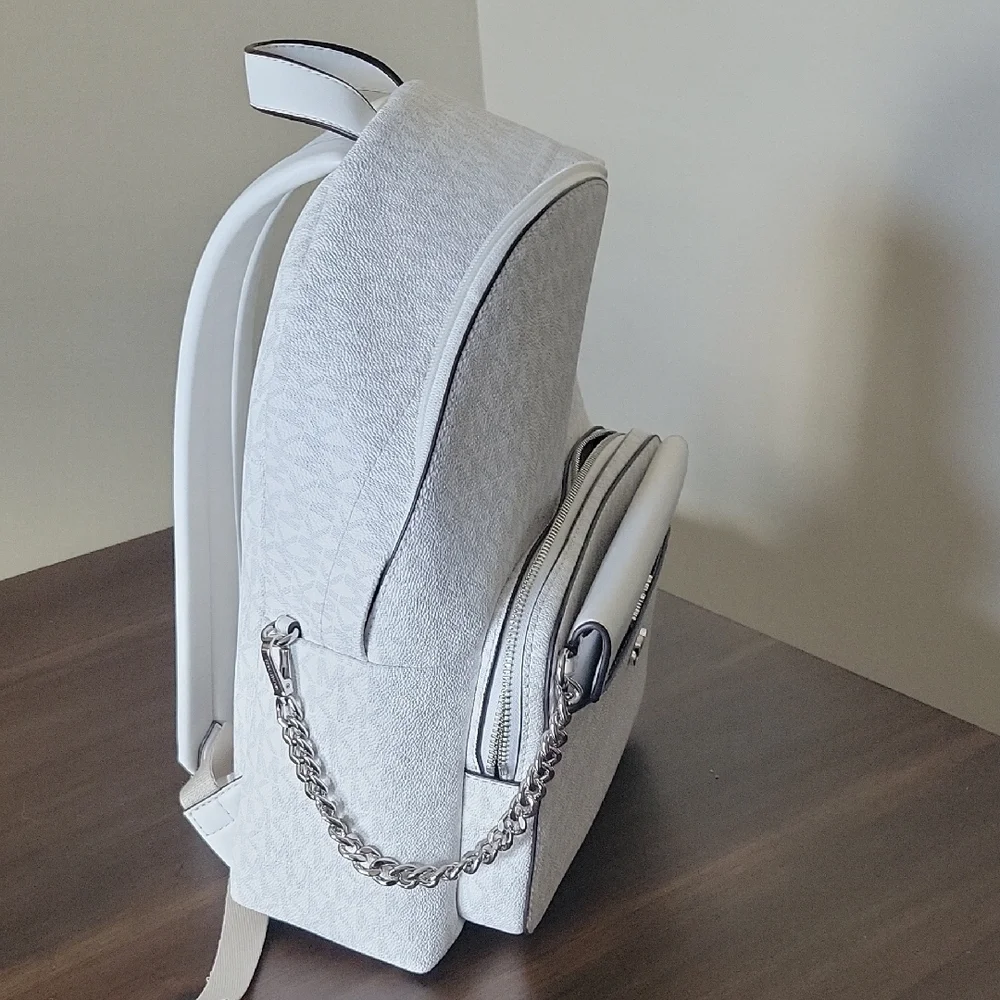 Michael Kors White Leather Backpack Minimalist Design - Picture 10 of 13